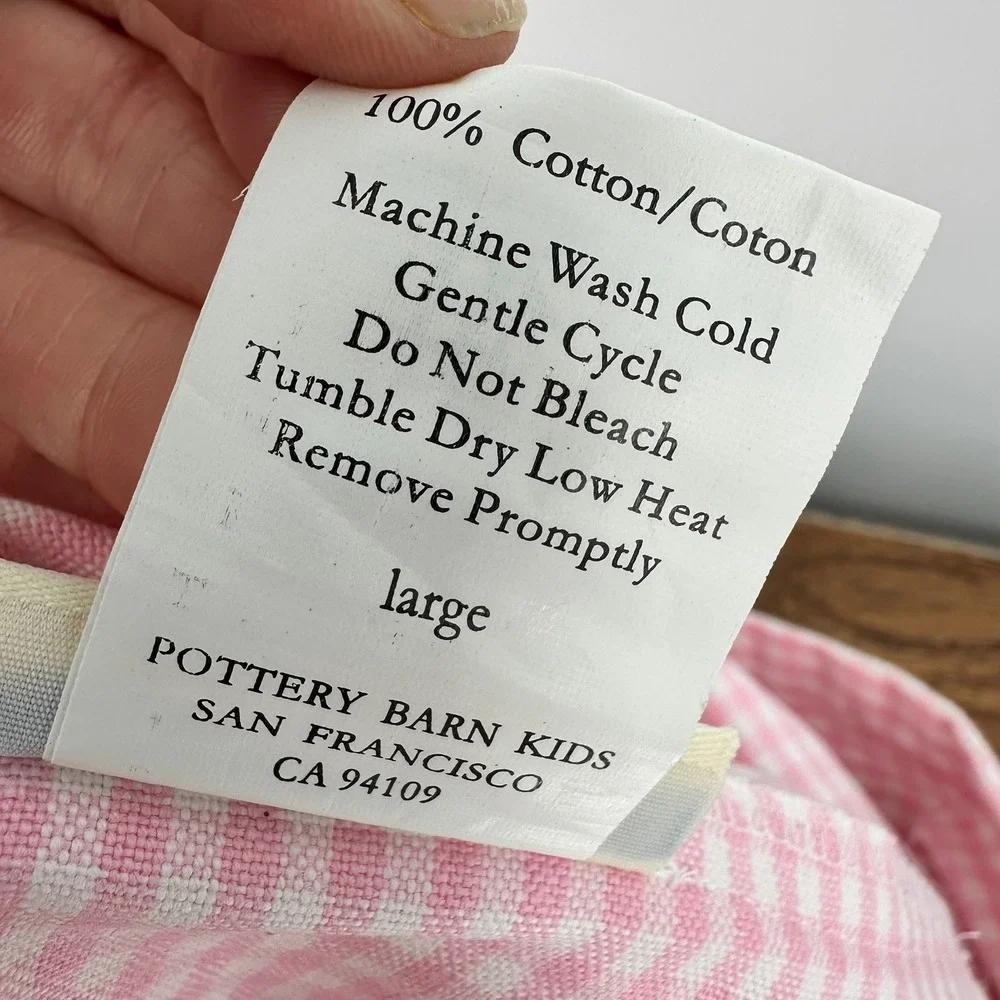 Pottery Barn Pink Gingham Fabric Storage Bag Liner‎ Nursery Large Cottagecore